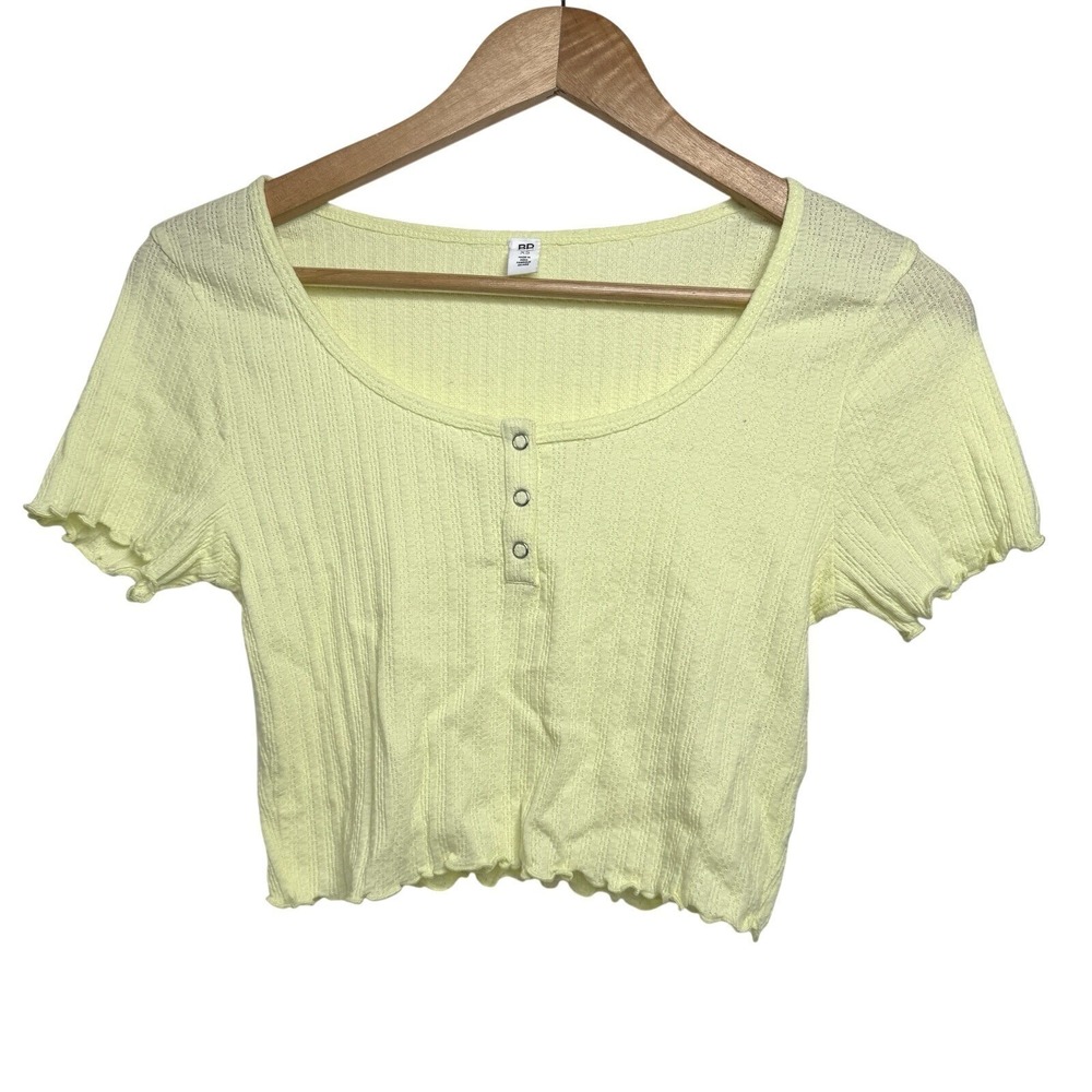 BP Women's Sz XS Yellow Luminary Pointelle Rib‎ Henley Cropped Top NWOT